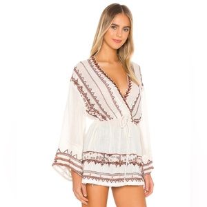 FREE PEOPLE Women’s Ivory Boho Tunic Dress Saffron Top Size M Aztec Embroidered